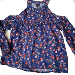Cold Shoulder Drk Blue Floral Top